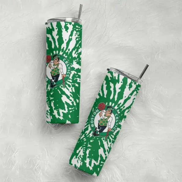 personalized boston celtics metallic grid green skinny tumbler top rated.webp