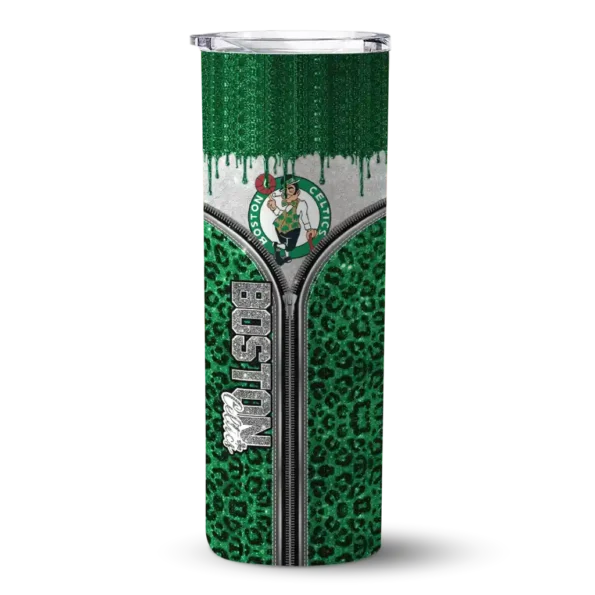 personalized boston celtics sparkle drip green skinny tumbler best selling 1.webp