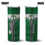 personalized boston celtics sparkle drip green skinny tumbler best selling 1.webp