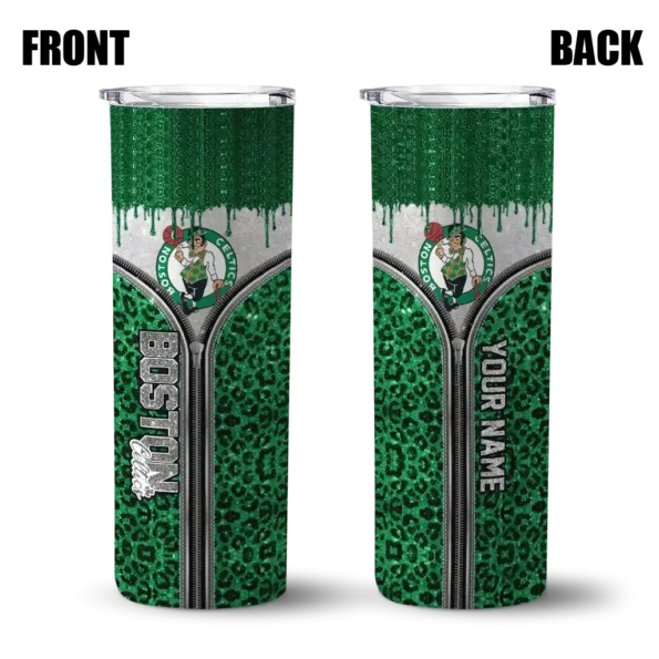 personalized boston celtics sparkle drip green skinny tumbler fashion forward.webp