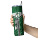 personalized boston celtics sparkle drip green skinny tumbler best selling 1.webp