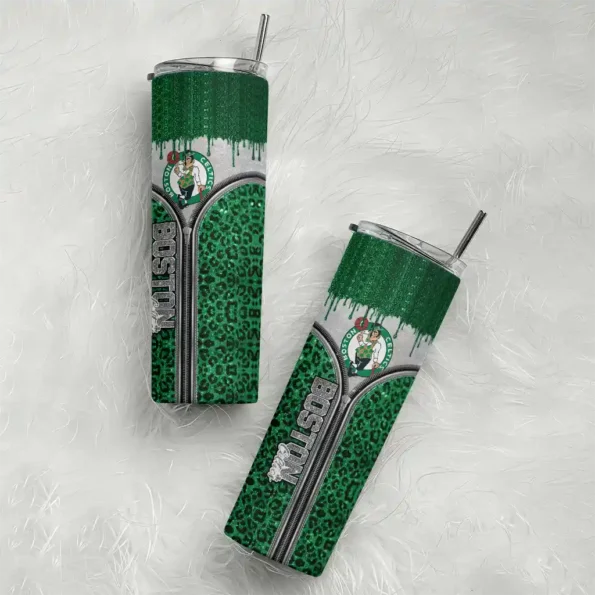 personalized boston celtics sparkle drip green skinny tumbler top rated.webp
