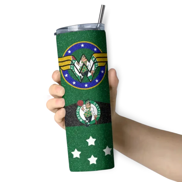 personalized boston celtics star cluster green skinny tumbler premium grade.webp