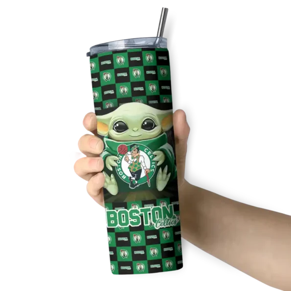 personalized boston celtics yoda cozy green black skinny tumbler premium grade.webp