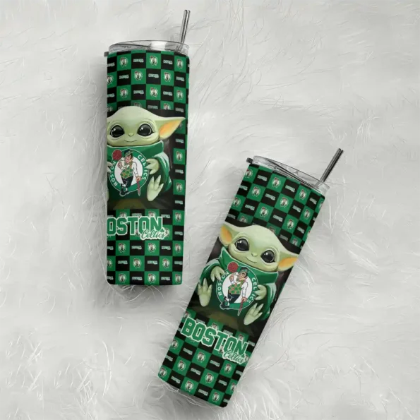 personalized boston celtics yoda cozy green black skinny tumbler top rated.webp