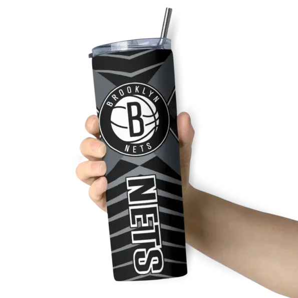 personalized brooklyn nets camo texture black skinny tumbler premium grade.webp
