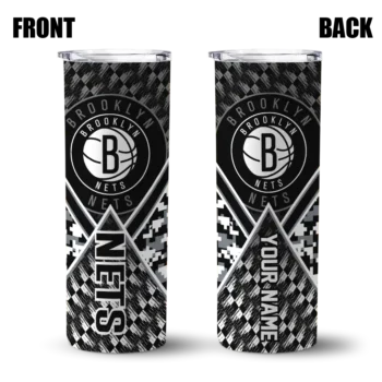 personalized brooklyn nets monogram burst black white skinny tumbler fashion forward.webp