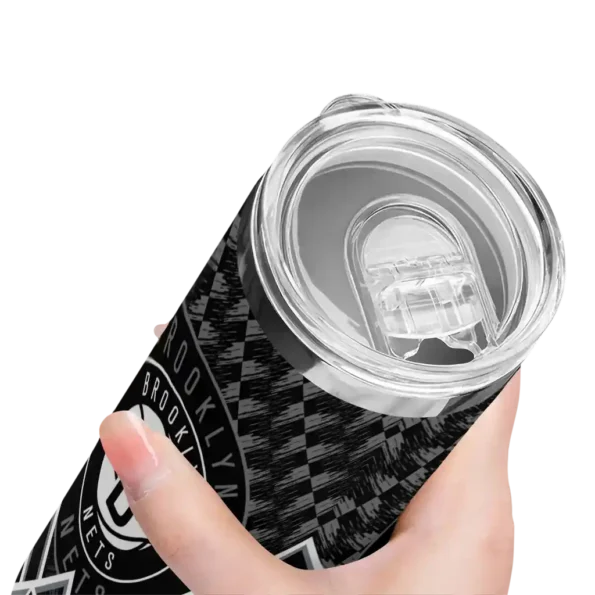 personalized brooklyn nets monogram burst black white skinny tumbler high quality.webp