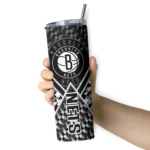 personalized brooklyn nets monogram burst black white skinny tumbler best selling 1.webp