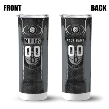 personalized brooklyn nets stacked diamond black skinny tumbler fashion forward.webp