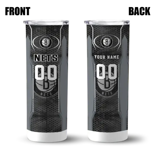 personalized brooklyn nets stacked diamond black skinny tumbler fashion forward.webp