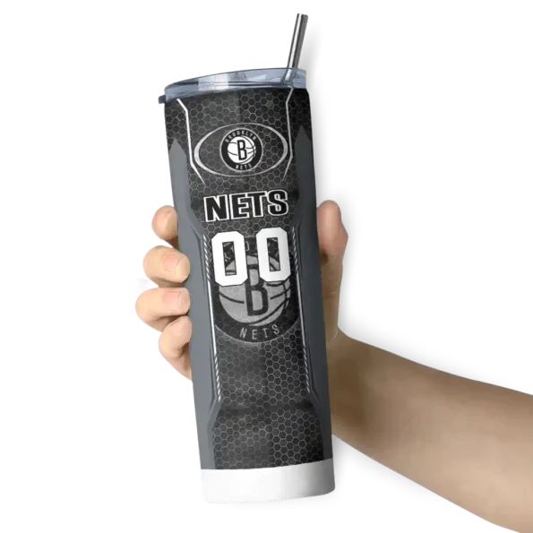 personalized brooklyn nets stacked diamond black skinny tumbler premium grade.webp