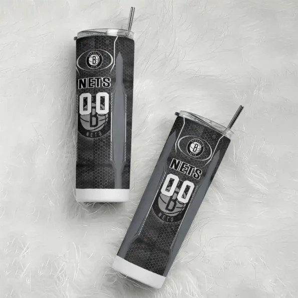 personalized brooklyn nets stacked diamond black skinny tumbler top rated.webp