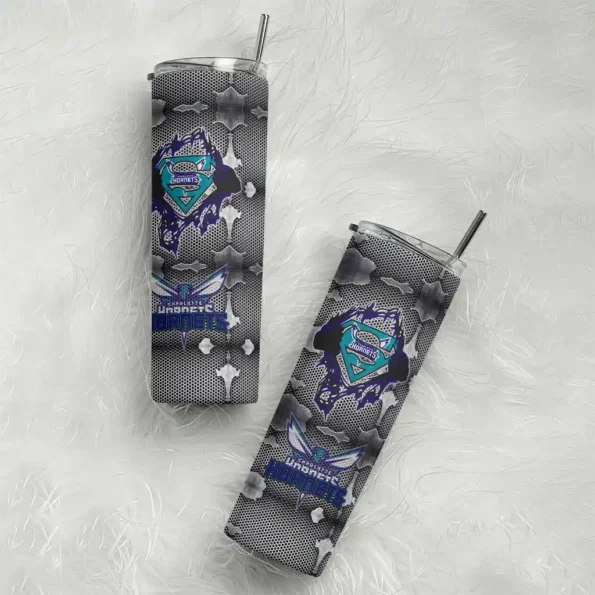 personalized charlotte hornets chevron v teal gray skinny tumbler top rated.webp