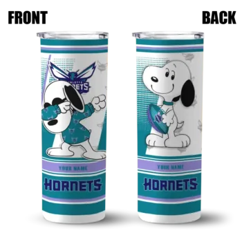 personalized charlotte hornets snoopy dog teal white skinny tumbler fashion forward.webp