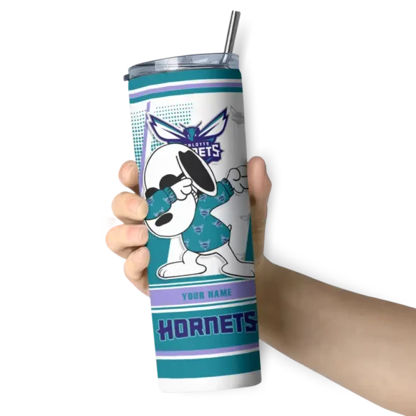 personalized charlotte hornets snoopy dog teal white skinny tumbler premium grade.webp