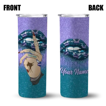 personalized charlotte hornets sparkle lips teal skinny tumbler fashion forward.webp