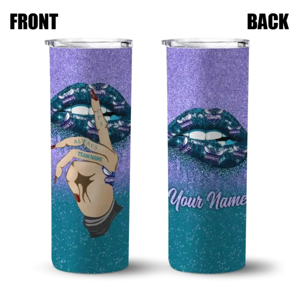 personalized charlotte hornets sparkle lips teal skinny tumbler fashion forward.webp