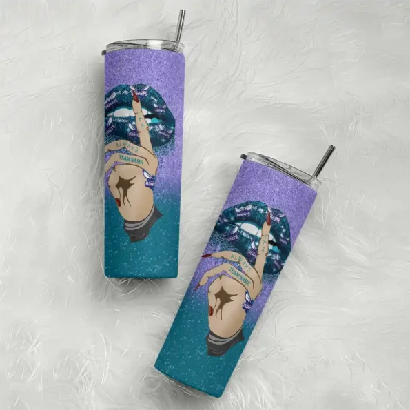 personalized charlotte hornets sparkle lips teal skinny tumbler top rated.webp