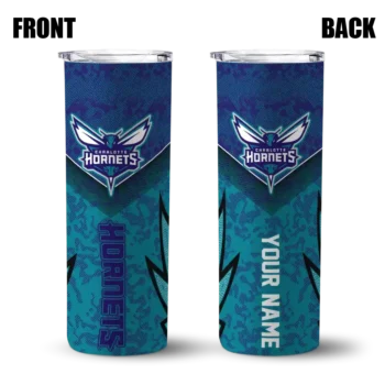personalized charlotte hornets spiral burst print teal skinny tumbler fashion forward.webp