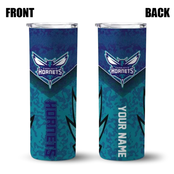 personalized charlotte hornets spiral burst print teal skinny tumbler fashion forward.webp