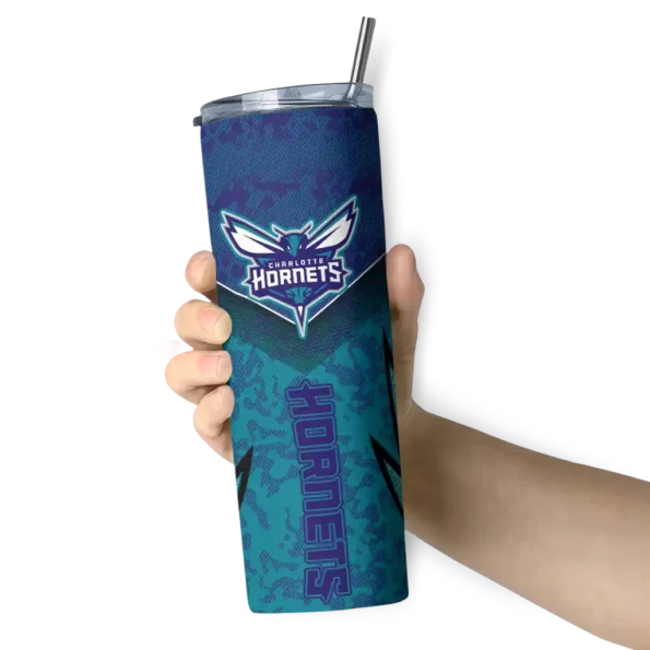 personalized charlotte hornets spiral burst print teal skinny tumbler premium grade.webp