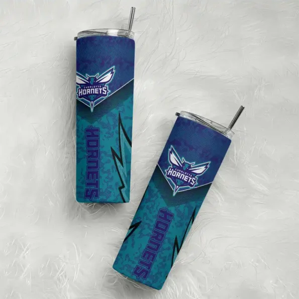personalized charlotte hornets spiral burst print teal skinny tumbler top rated.webp