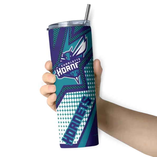 personalized charlotte hornets web stripes teal white skinny tumbler premium grade.webp