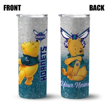 personalized charlotte hornets winnie the pooh teal gray skinny tumbler fashion forward.webp