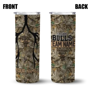 personalized chicago bulls antler flow camo skinny tumbler fashion forward.webp