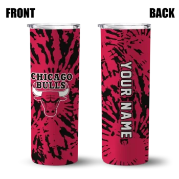 personalized chicago bulls metallic grid red skinny tumbler fashion forward.webp