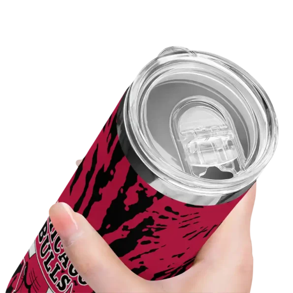 personalized chicago bulls metallic grid red skinny tumbler high quality.webp