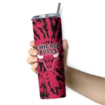 personalized chicago bulls metallic grid red skinny tumbler best selling 1.webp