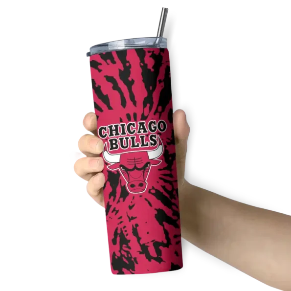 personalized chicago bulls metallic grid red skinny tumbler premium grade.webp