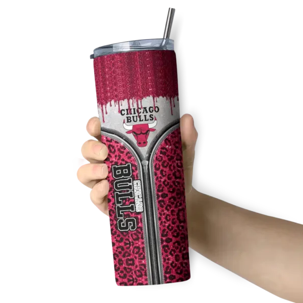personalized chicago bulls sparkle drip red skinny tumbler premium grade.webp