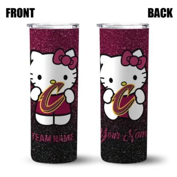 personalized cleveland cavaliers hello kitty wine black skinny tumbler fashion forward.webp