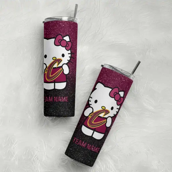 personalized cleveland cavaliers hello kitty wine black skinny tumbler top rated.webp