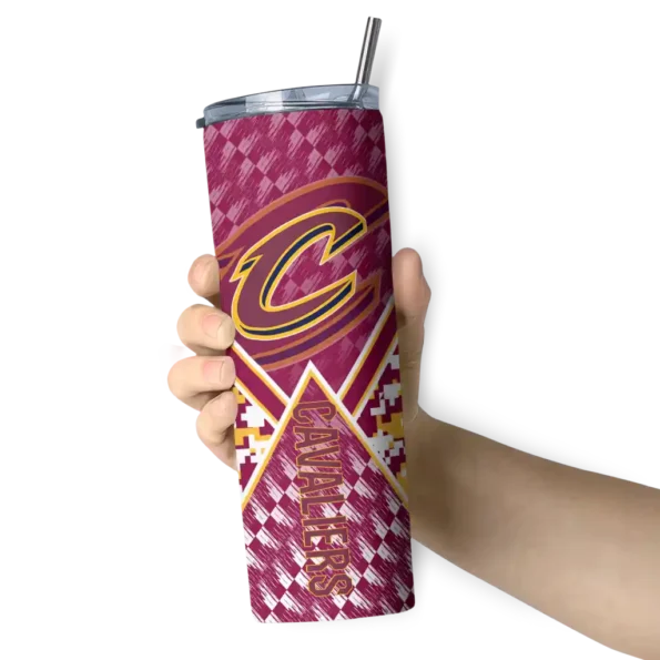 personalized cleveland cavaliers monogram burst wine white skinny tumbler premium grade.webp