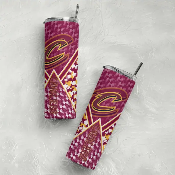 personalized cleveland cavaliers monogram burst wine white skinny tumbler top rated.webp