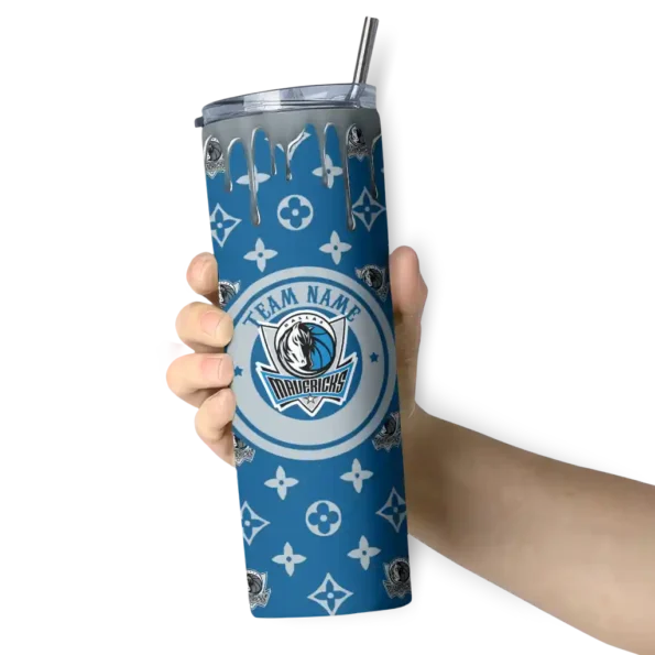 personalized dallas mavericks camo streak blue skinny tumbler premium grade.webp
