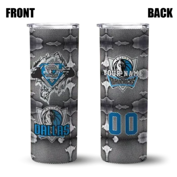 personalized dallas mavericks chevron v blue gray skinny tumbler fashion forward.webp