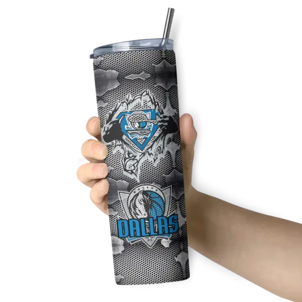 personalized dallas mavericks chevron v blue gray skinny tumbler premium grade.webp