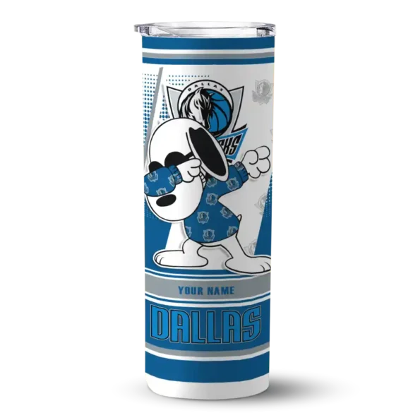 personalized dallas mavericks snoopy dog blue white skinny tumbler best selling 1.webp