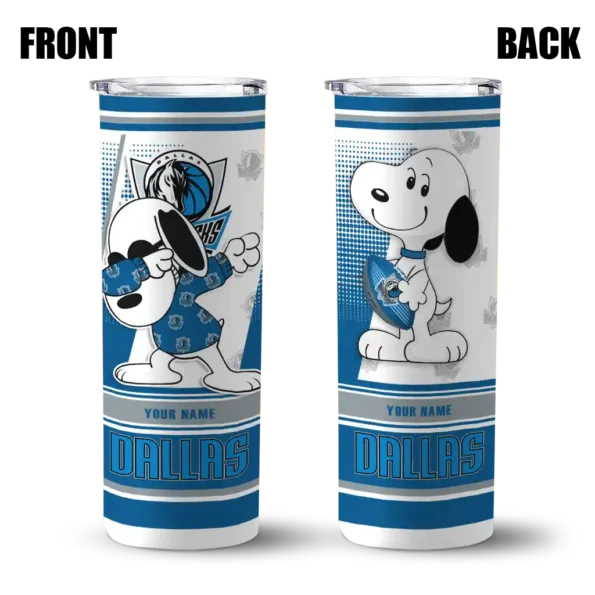 personalized dallas mavericks snoopy dog blue white skinny tumbler fashion forward.webp
