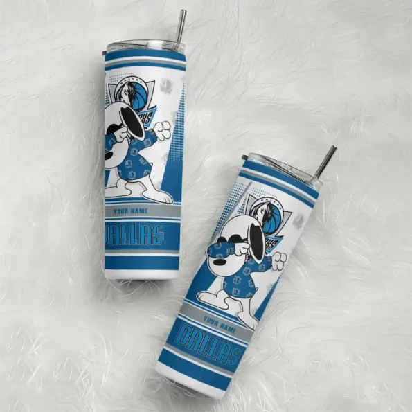 personalized dallas mavericks snoopy dog blue white skinny tumbler top rated.webp