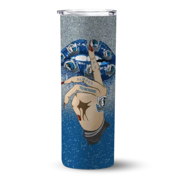 personalized dallas mavericks sparkle lips blue skinny tumbler best selling 1.webp