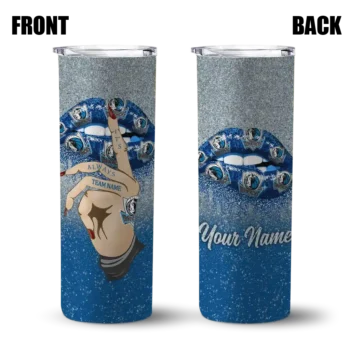 personalized dallas mavericks sparkle lips blue skinny tumbler fashion forward.webp