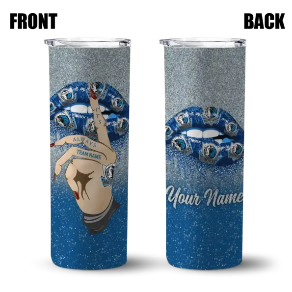 personalized dallas mavericks sparkle lips blue skinny tumbler fashion forward.webp