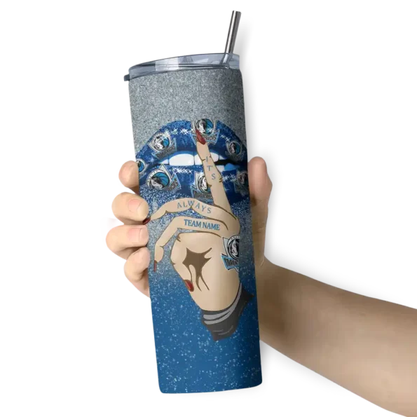personalized dallas mavericks sparkle lips blue skinny tumbler premium grade.webp