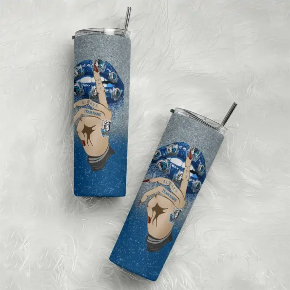 personalized dallas mavericks sparkle lips blue skinny tumbler top rated.webp